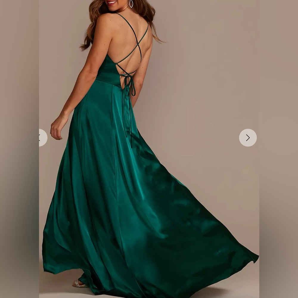 Galina signature Emerald satin evening dress